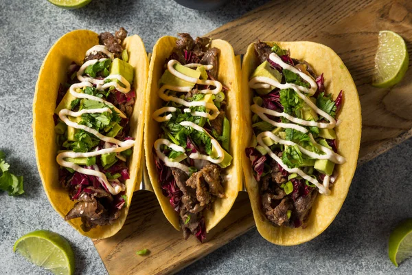 Tacos Bulgogi Carne Coreana Caseira Com Abacate Repolho — Fotografia de Stock