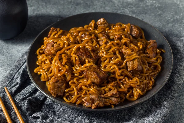 Caseiro Moda Coreano Jjapaguri Noodles Com Carne Ramen — Fotografia de Stock