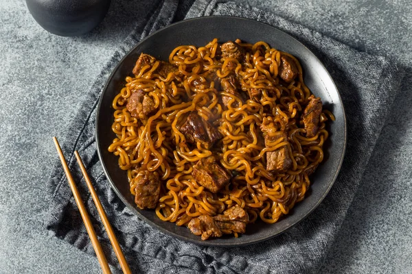 Caseiro Moda Coreano Jjapaguri Noodles Com Carne Ramen — Fotografia de Stock