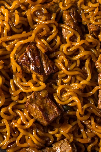 Homemade Trendy Korean Jjapaguri Noodles Beef Ramen — Stock Photo, Image