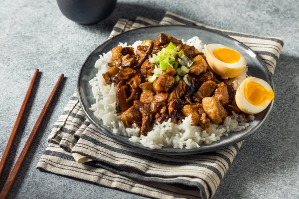 Vientre Cerdo Estofado Taiwanés Hecho Casa Con Arroz Huevos —  Fotos de Stock