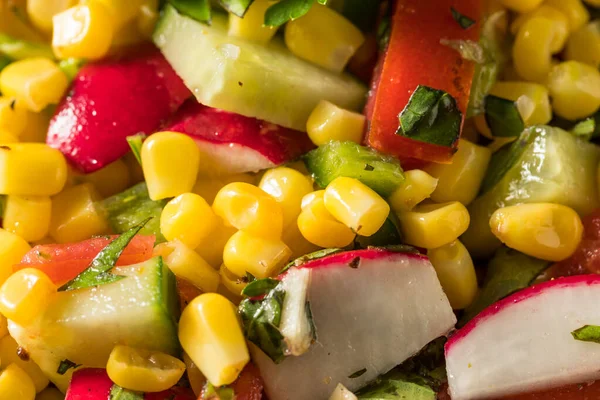 Salade Maïs Sucrée Maison Saine Tomate Concombre — Photo