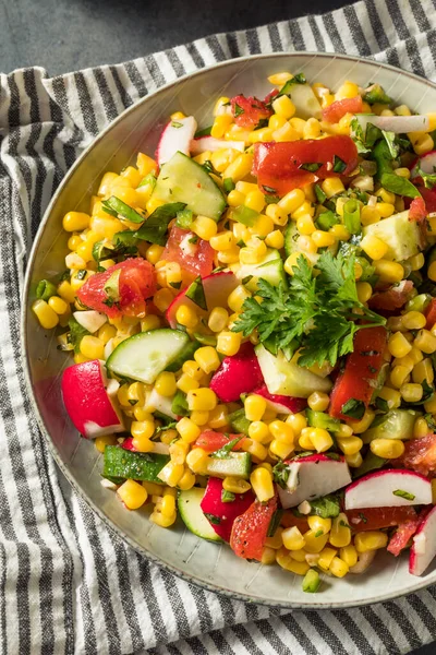 Insalata Mais Dolce Fatta Casa Sana Con Pomodoro Cetriolo — Foto Stock