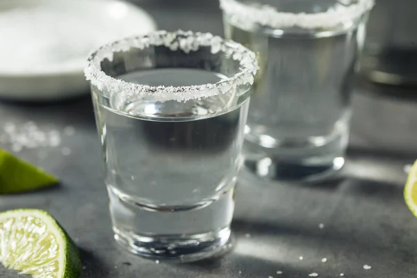 Gorzka Zimna Tequila Limonką Solą — Zdjęcie stockowe