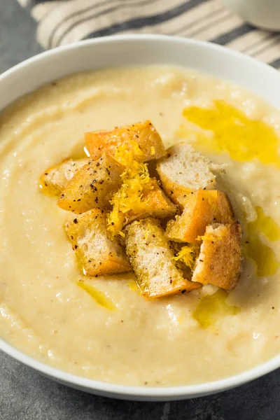 Healthy Homemade Cauliflower Soup Croutons Oil — Stock Photo, Image