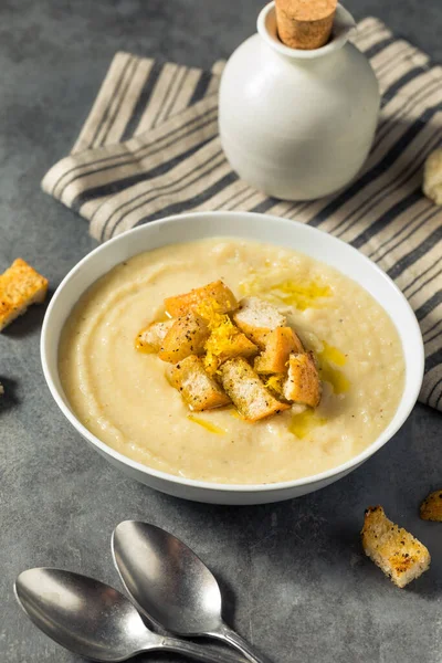 Healthy Homemade Cauliflower Soup Croutons Oil — Stock Photo, Image