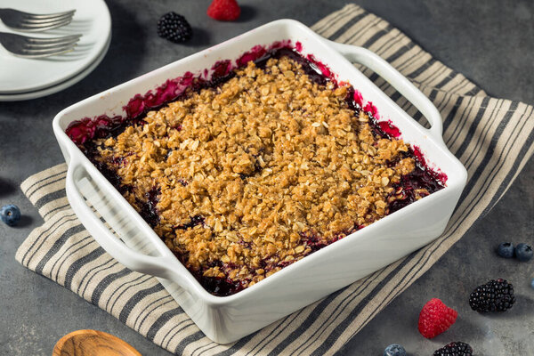 Homemade Berry Crumble Dessert with Blackberry and Oats