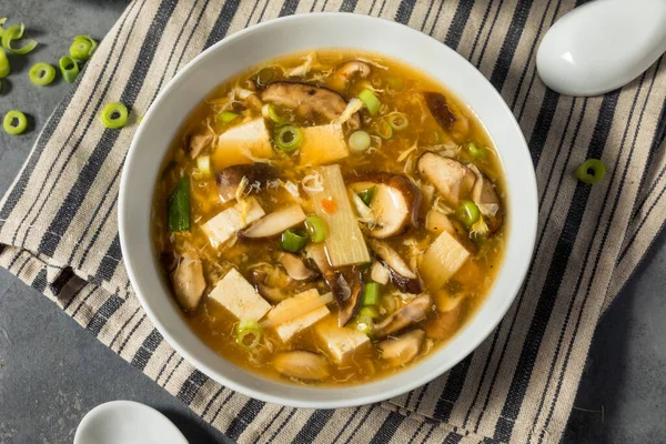 Homemade Chinese Hot Sour Soup Tofu Mushrooms — Stock Photo, Image