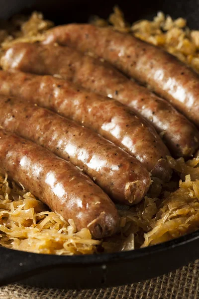 Roasted Beer Bratwurst with Saurkraut — Stock Photo, Image