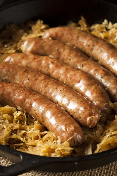 Roasted Beer Bratwurst with Saurkraut — Stock Photo, Image