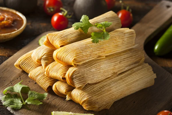 Hausgemachte Tamales aus Mais und Hühnchen — Stockfoto