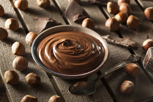 Zelfgemaakte chocolade hazelnootpasta — Stockfoto
