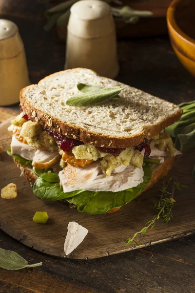 Sándwich casero de pavo de cena de Acción de Gracias —  Fotos de Stock