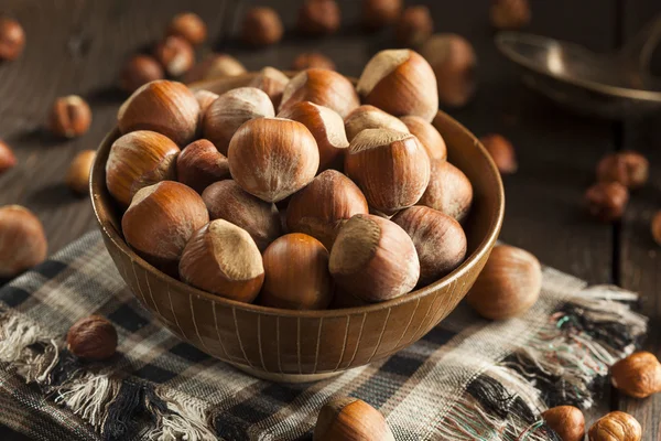 Vollrohe Bio-Haselnüsse — Stockfoto