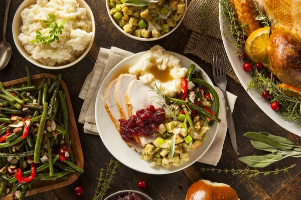 Hemgjord Thanksgiving kalkon på en tallrik — Stockfoto