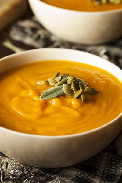Homemade Autumn Butternut Squash Soup — Stock Photo, Image
