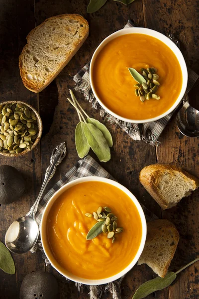 Homemade Autumn Butternut Squash Soup — Stock Photo, Image