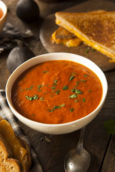 Domowe zupa pomidorowa z serem z grilla — Zdjęcie stockowe