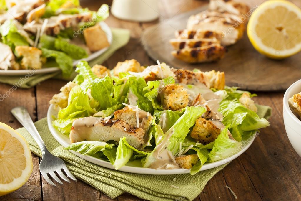 Healthy Grilled Chicken Caesar Salad Stock Photo by ©bhofack2 63004203
