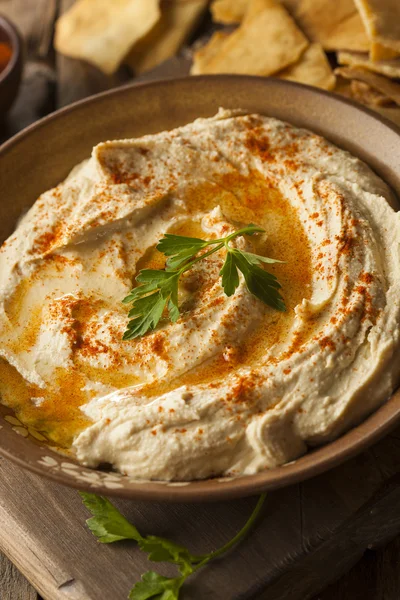 Frisk hemgjord krämig Hummus — Stockfoto