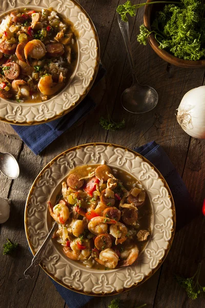 Homemade Shrimp and Sausage Cajun Gumbo — Stock Photo, Image