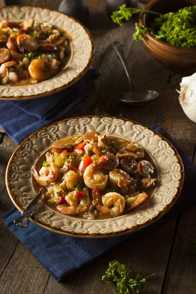 Homemade Shrimp and Sausage Cajun Gumbo — Stock Image Homemade Shrimp and Sausage Cajun Gumbo Stock Image