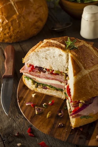 Cajun Muffaletta Sandwich with Meat and Cheese — Stock Photo, Image