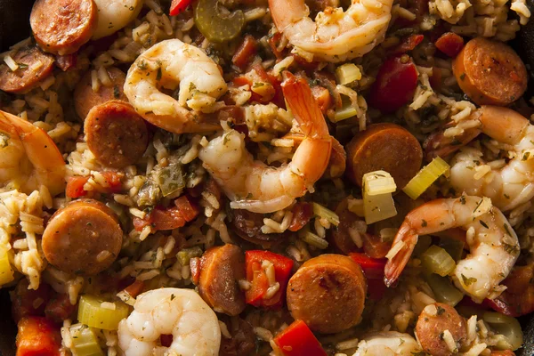 Baharatlı ev yapımı Cajun Jambalaya — Stok fotoğraf