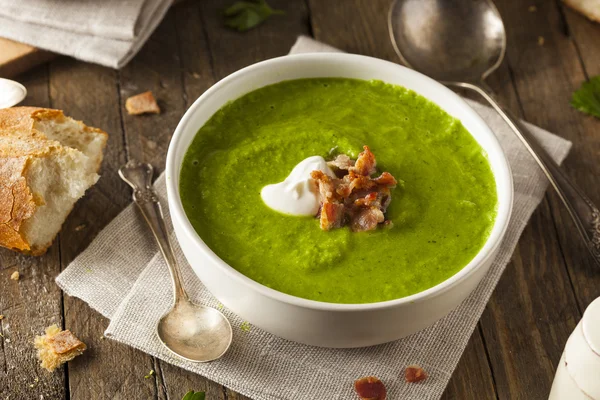 Hausgemachte grüne Frühlingserbsensuppe — Stockfoto