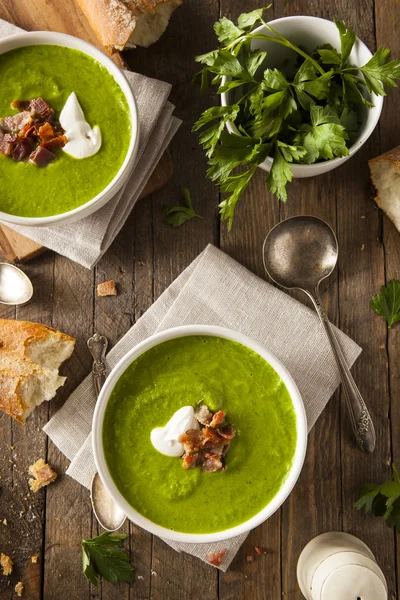 Zupa grochowa domowe wiosna zielony — Zdjęcie stockowe