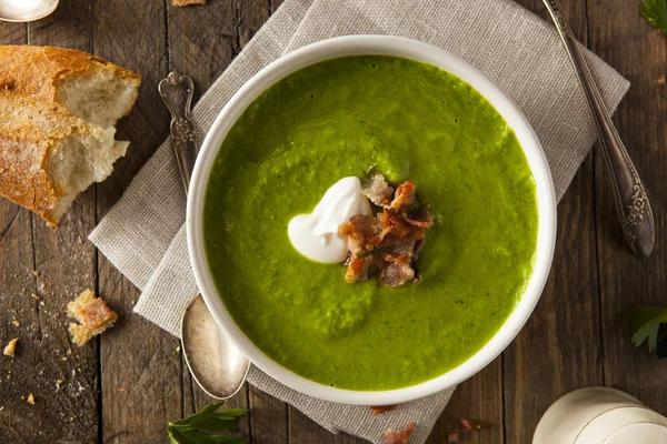 Homemade Green Spring Pea Soup — Stock Image Homemade Green Spring Pea Soup Royalty Free Stock Photos