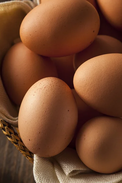 Surové organické hnědá vejce — Stock fotografie