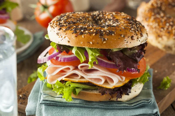 Egészséges Törökország Sandwich-én egy Bagel — Stock Fotó