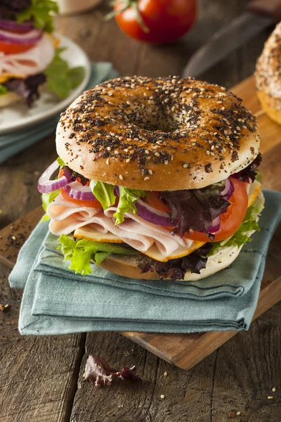 Egészséges Törökország Sandwich-én egy Bagel — Stock Fotó