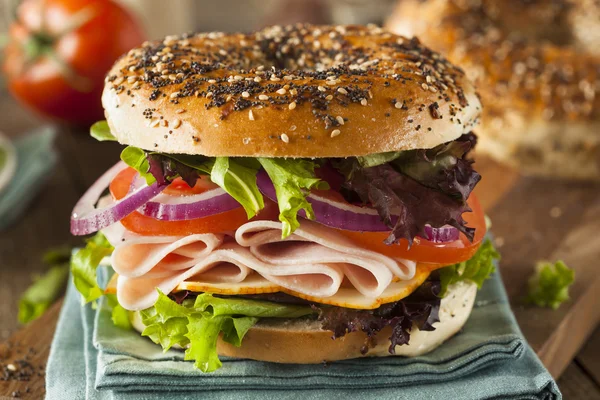 Healthy Turkey Sandwich on a Bagel — Stock Photo, Image