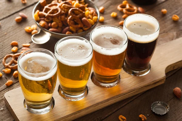 Assorted Beers in a Flight — Stock Photo, Image