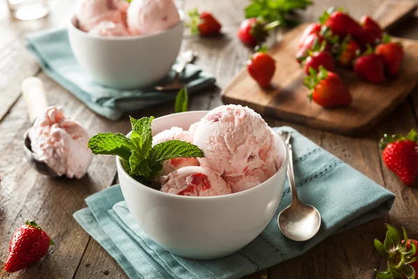 ไอศกรีมสตรอเบอร์รี่เย็น — ภาพถ่ายสต็อก