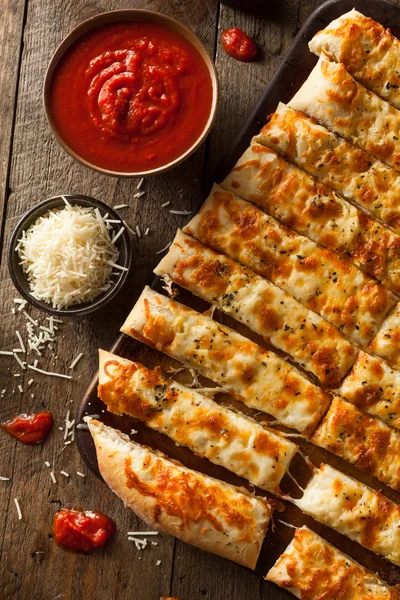 Homemade Cheesy Breadsticks with Marinara — Stock Photo, Image