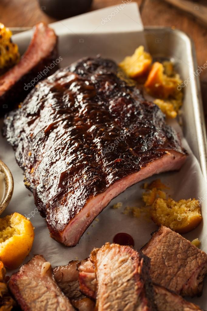 Barbecue Smoked Brisket and Ribs Platter Stock Photo by ©bhofack2 75294259