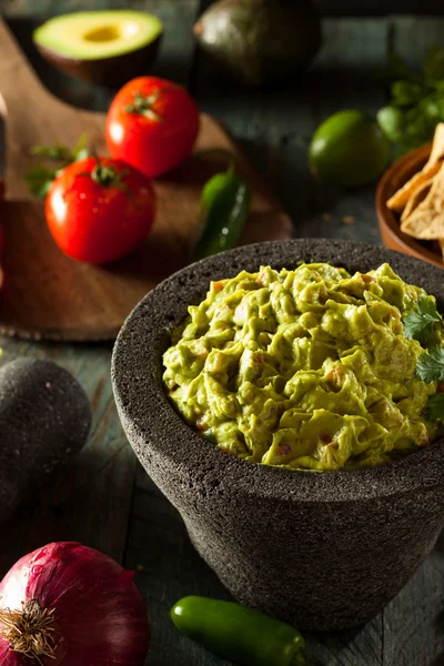 Homemade Fresh Guacamole and Chips — Stock Photo, Image