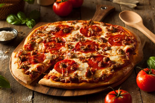 Homemade Meat Loves Pizza — Stock Photo, Image