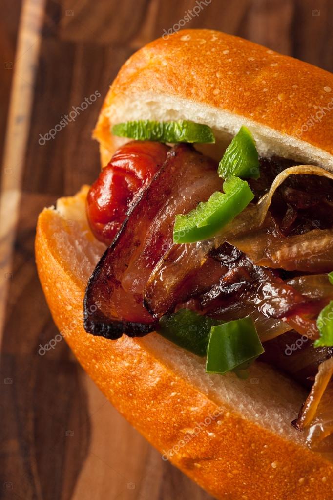 Homemade Bacon Wrapped Hot Dogs — Stock Photo © bhofack2 80714796
