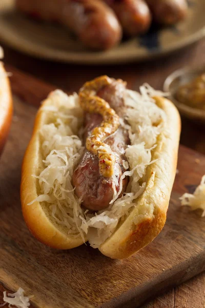 Beer Bratwurst with Sauerkraut — Stock Photo, Image