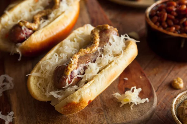 Beer Bratwurst with Sauerkraut — Stock Photo, Image