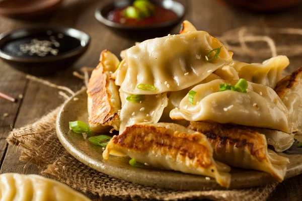 Caseiro asiático porco potstickers — Fotografia de Stock