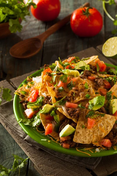 Loaded Beef and Cheese Nachos — Stock Photo, Image