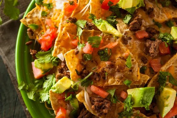 Loaded Beef and Cheese Nachos — Stock Photo, Image