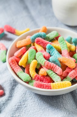Sweet Sugary Sour Gummy Worms Ready to Eat in a Bowl