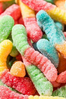 Sweet Sugary Sour Gummy Worms Ready to Eat in a Bowl