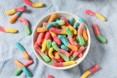 Sweet Sugary Sour Gummy Worms Ready to Eat in a Bowl